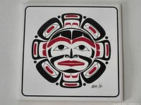 Full view of square marble tile with Indigenous design