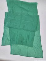 Full view of green silk scarf laid flat