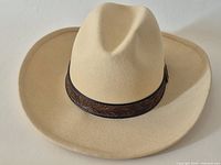 Top view of beige felt cowboy hat