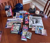 Overall view of all memorabilia items spread on table