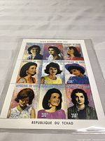 Full view of stamp sheet in plastic sleeve