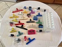 Overhead view showing all bag clips and ice cube trays