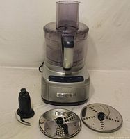 Full view of Cuisinart FP-8C food processor with bowl, lid, discs and blade