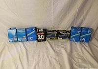 All eight packaged inner tubes lined up showing sizes and packaging