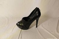 Side view of right shoe showing heel height, platform and back zipper