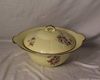 Covered ceramic serving bowl, floral Breaar pattern, lid on