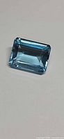 Emerald cut blue topaz front view highlighting clarity and cut