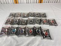 overview of all sealed lucky stones laid out on table