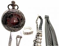 Group view showing pocket watch, ring and both bracelets