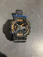 Front view of Casio G-Shock watch displaying dial and strap