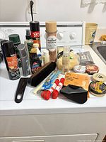 All items spread on washer top