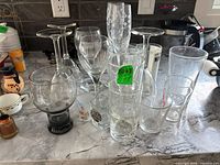 Group shot of all clear glassware pieces on countertop