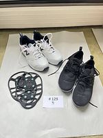 Overview of all three items: New Balance sneakers, Nike sneakers, ice grip