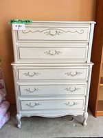 front view of cream five-drawer Baronet highboy dresser