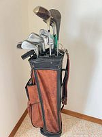 Full view of golf bag with clubs inserted