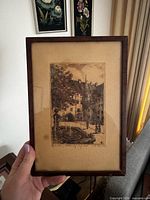 Sepia etching in wooden frame