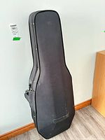 Front view of black instrument case standing upright