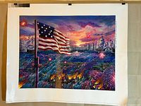 Full view of unstretched canvas print clipped to wall