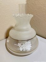 Front view of frosted globe shade with chimney inserted