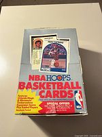 Top view of 1989 NBA Hoops box with Isiah Thomas sample card graphic