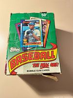 Top view of 1990 Topps Baseball box showing Ken Griffey Jr. card image and creasing