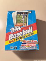Front view of sealed 1992 Topps Baseball Picture Cards box