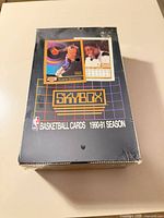 Top view of sealed 1990-91 SkyBox Basketball Cards box showing Magic Johnson image and branding