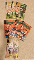 All seven comics laid out: three Beetle Bailey, three Popeye, one Blondie