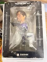 Front of boxed Joe Sakic bobblehead showing clear window and branding