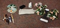 Group shot of all items laid out on carpet