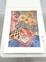 Full view of etching print on table showing complete image and margins