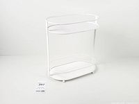 Angled front view showing two oval tiers and frame