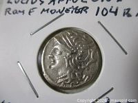 Obverse of silver denarius showing helmeted head of Roma in 2×2 holder