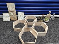 Group shot of all items including shelves, art prints and decor pieces