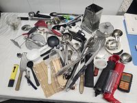 Top view of all kitchen utensils spread on table