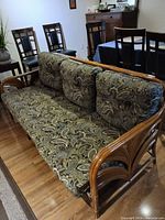 front angle of bamboo couch with cushions