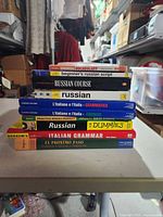 Stack of ten language instruction books