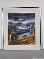 Full view of framed artwork with mat and metal frame