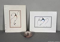 Overall lot with two prints and pottery bowl