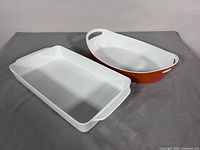 Top view of both pans showing shapes, colors, and handles