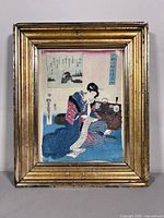 Framed Japanese woodblock print in gilt frame