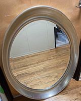 Front view of round silver mirror