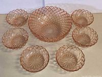 Complete 7-piece set arranged, showing pattern and color