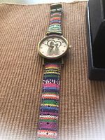 Cat lovers wristwatch with colourful fabric strap and cat dial