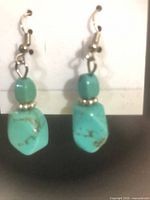 Fishhook drop earrings with faux turquoise bead and nugget