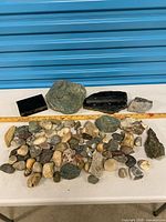 All rocks laid out with ruler for scale