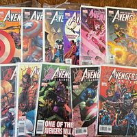 All thirteen Avengers comics laid out