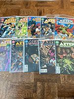 All ten Aztek: The Ultimate Man comics arranged