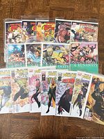 Lot overview showing all displayed comics in bags