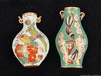 Front view of both miniature cloisonné vase pendants
